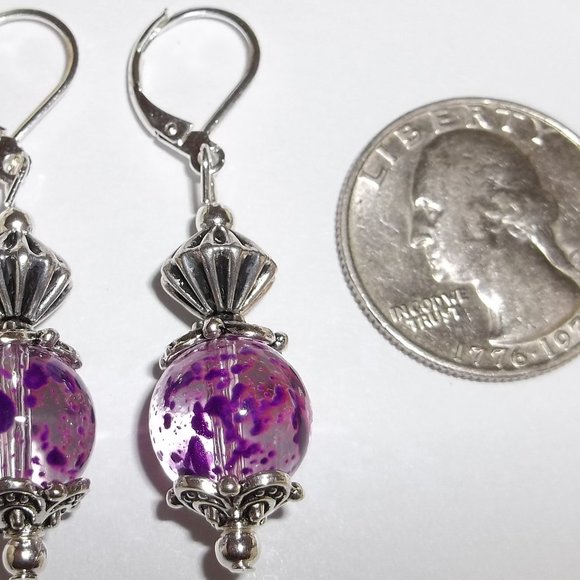 Clear & Purple Glass Beaded Earrings NWT Set Dangle Drop Fashion Accessory 5296 - Picture 8 of 8